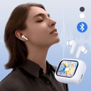 No Latency Wireless Bluetooth Headphones with Multifunctional Display - White