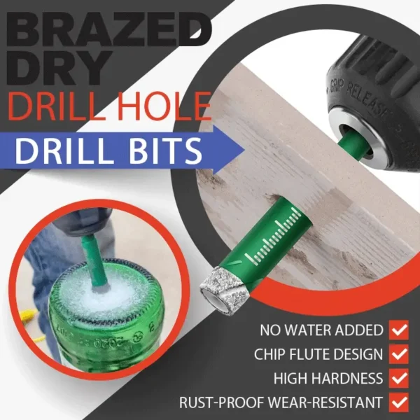 Brazed Dry Drill Hole Drill Bits-Green: 6mm+8mm(2pcs)