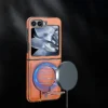 Luxury Leather Invisible MagSafe Stand Protective Shell - Orange - Image 4