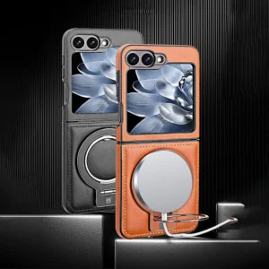 Luxury Leather Invisible MagSafe Stand Protective Shell - Orange