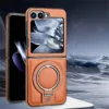 Luxury Leather Invisible MagSafe Stand Protective Shell - Orange - Image 6