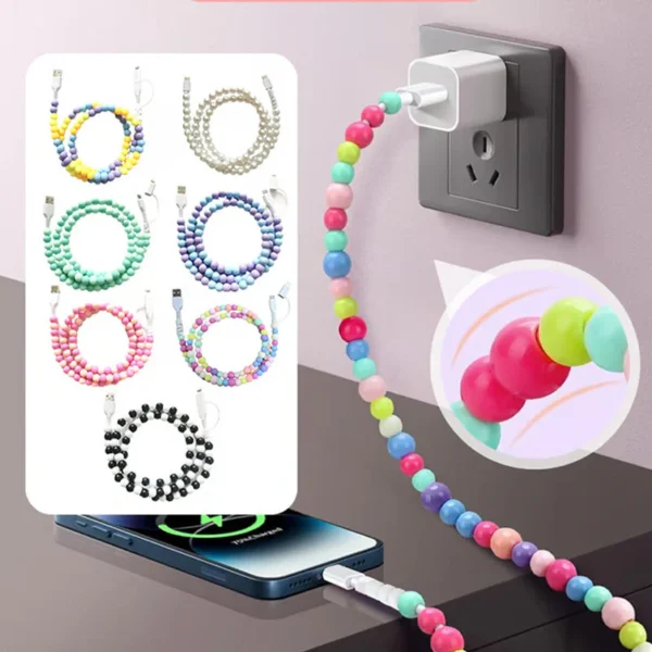 2-In-1 USB To Type-C ＆ Lighting Beaded Charger Cord - Colorful